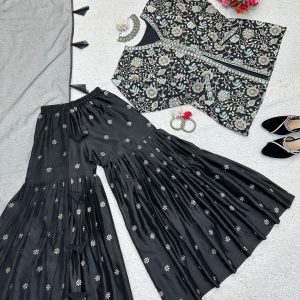 Designer Sharara Set in Black - Image 2