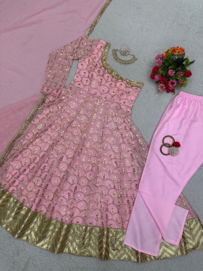 One Shoulder Anarkali Set with Thread and Sequins work - Image 4