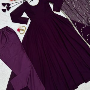 Basic Anarkali Set - Plum - Image 4