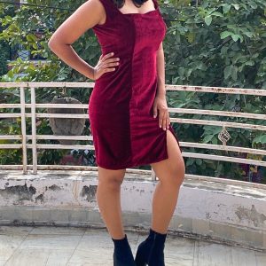Square Neck Side Slit Bodycon Dress - Image 2