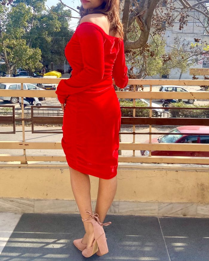V-Day Off Shoulder Ruched Dress - Image 4