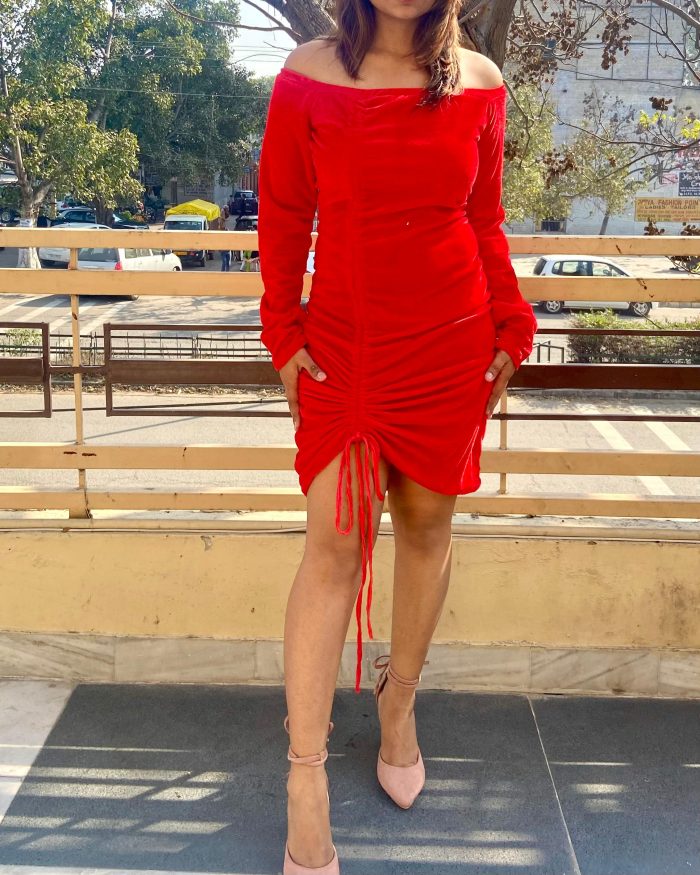 V-Day Off Shoulder Ruched Dress - Image 3