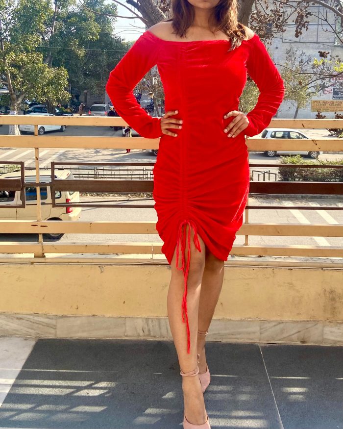V-Day Off Shoulder Ruched Dress - Image 2