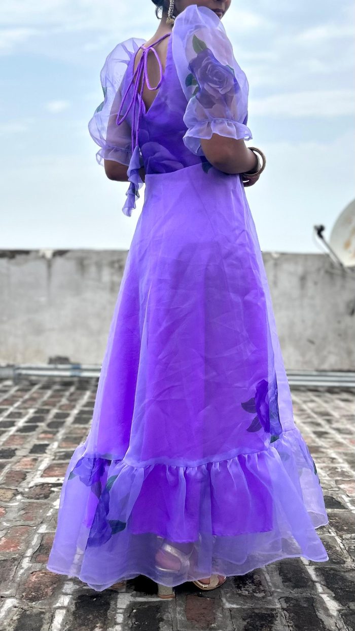 Floral Organza Dress with Puff Sleeves - Image 2