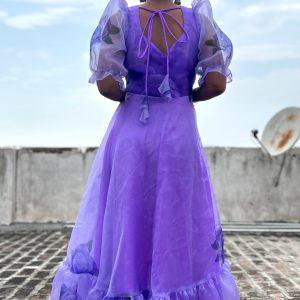 Floral Organza Dress with Puff Sleeves