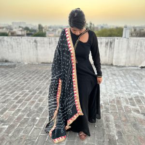 Designer Neck Dress with Printed Dupatta - Image 9