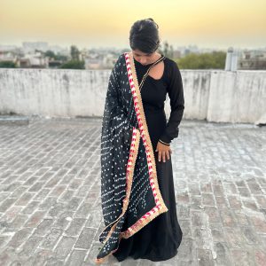 Designer Neck Dress with Printed Dupatta - Image 8