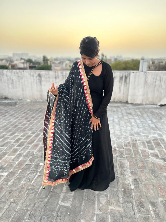 Designer Neck Dress with Printed Dupatta - Image 7