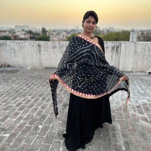 Designer Neck Dress with Printed Dupatta - Image 3