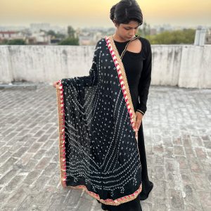 Designer Neck Dress with Printed Dupatta - Image 2