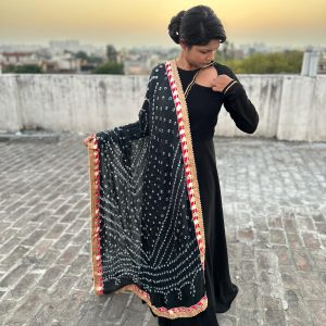 Designer Neck Dress with Printed Dupatta