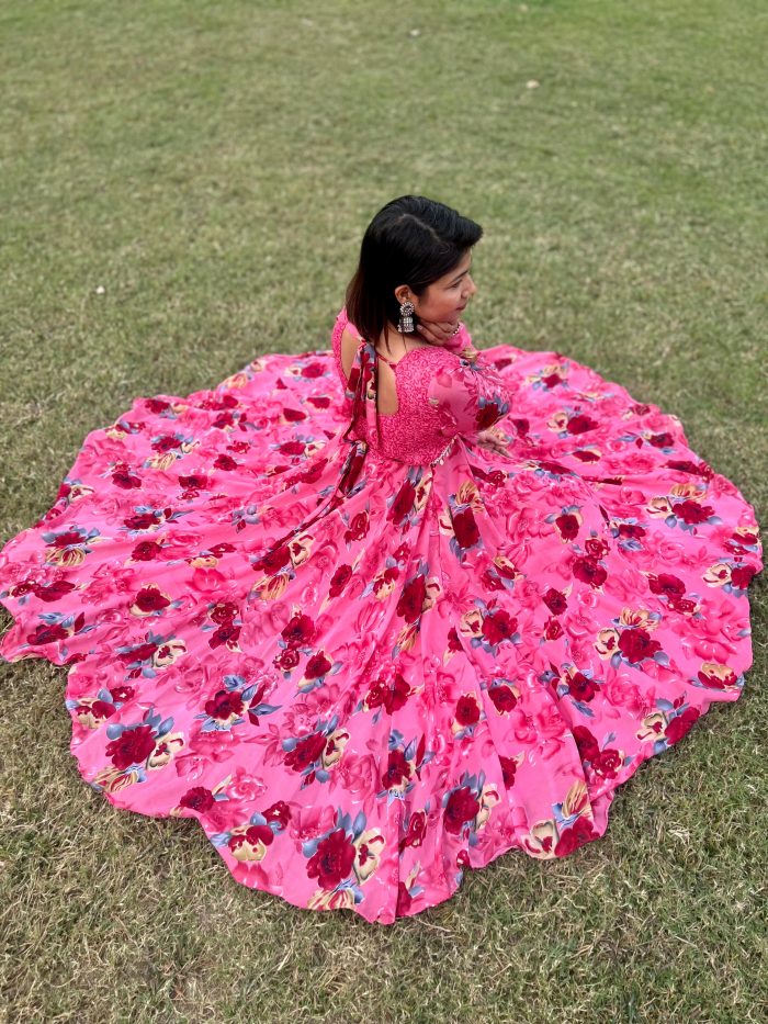 Floral Print Anarkali Dress with Dupatta - Image 4