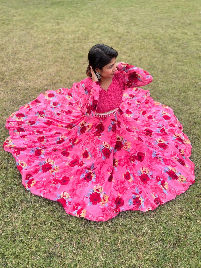 Floral Print Anarkali Dress with Dupatta - Image 6