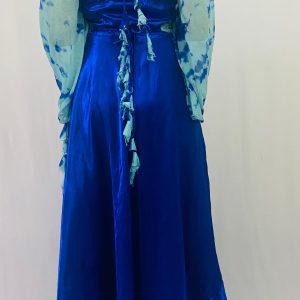 Balloon Sleeves Satin Dress with Waist Belt - Image 5