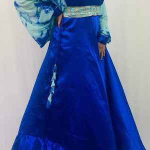 Balloon Sleeves Satin Dress with Waist Belt - Image 6