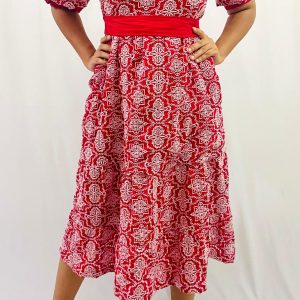 Cotton Schiffli 2 Tier Dress with Puff Sleeves - Image 7