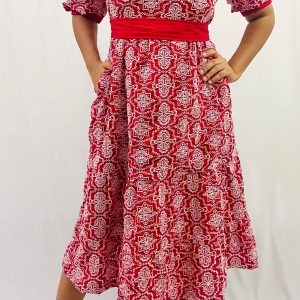 Cotton Schiffli 2 Tier Dress with Puff Sleeves - Image 6
