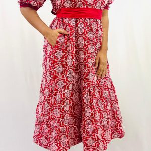 Cotton Schiffli 2 Tier Dress with Puff Sleeves - Image 5