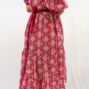 Cotton Schiffli 2 Tier Dress with Puff Sleeves - Image 4