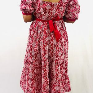 Cotton Schiffli 2 Tier Dress with Puff Sleeves - Image 3