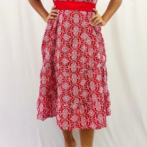 Cotton Schiffli 2 Tier Dress with Puff Sleeves - Image 2