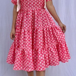 3 Tier Puff Sleeve Dress with Crop Shrug - Image 4