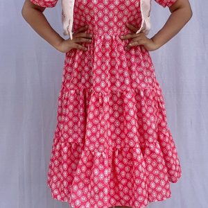 3 Tier Puff Sleeve Dress with Crop Shrug - Image 3