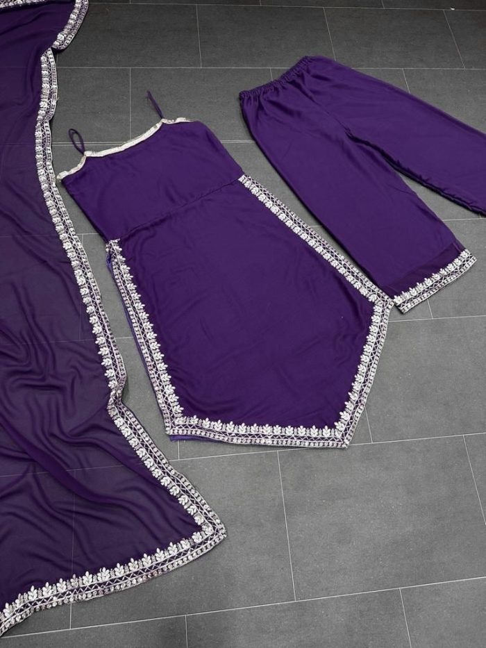 Asymmetric Hem Kurta Set with Dupatta - Image 2