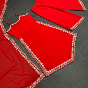 Asymmetric Hem Kurta Set with Dupatta - Image 12