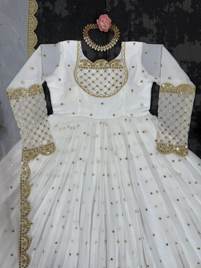 White Embroidered Anarkali - Image 6