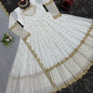 White Embroidered Anarkali - Image 8