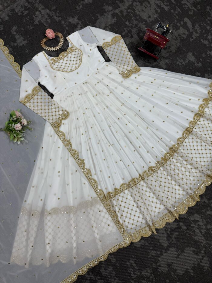 White Embroidered Anarkali - Image 8