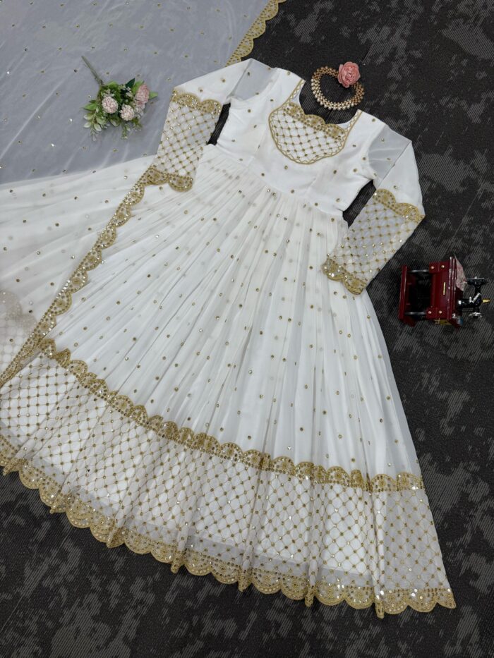 White Embroidered Anarkali - Image 7