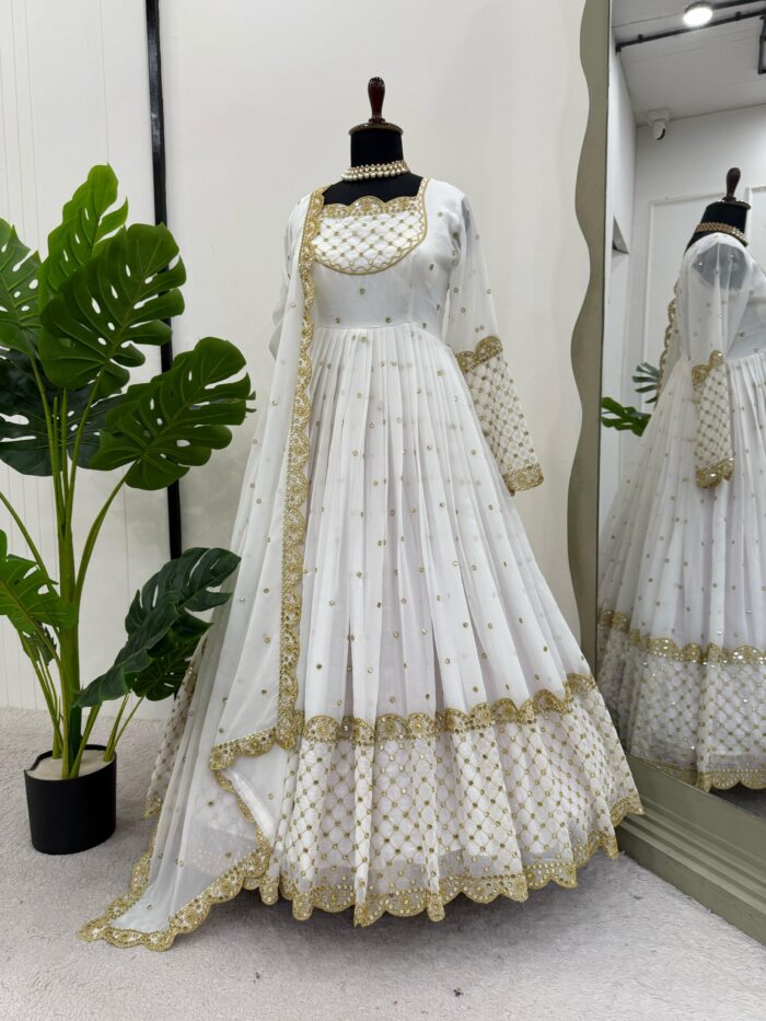 White Embroidered Anarkali