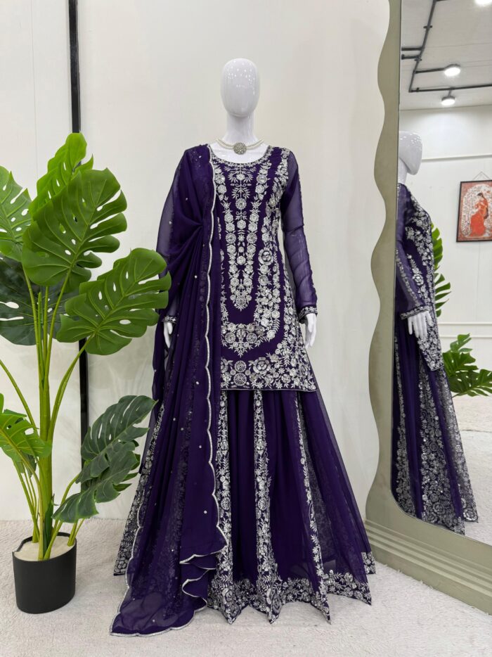 Designer Embroidered Sharara Set - Image 13