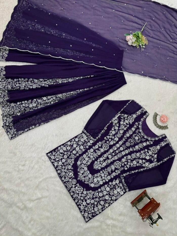 Designer Embroidered Sharara Set - Image 17