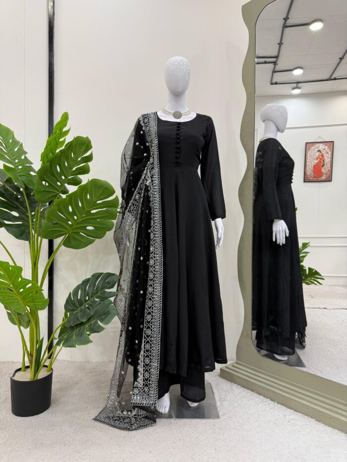 Classic Black Anarkali Set - Image 6