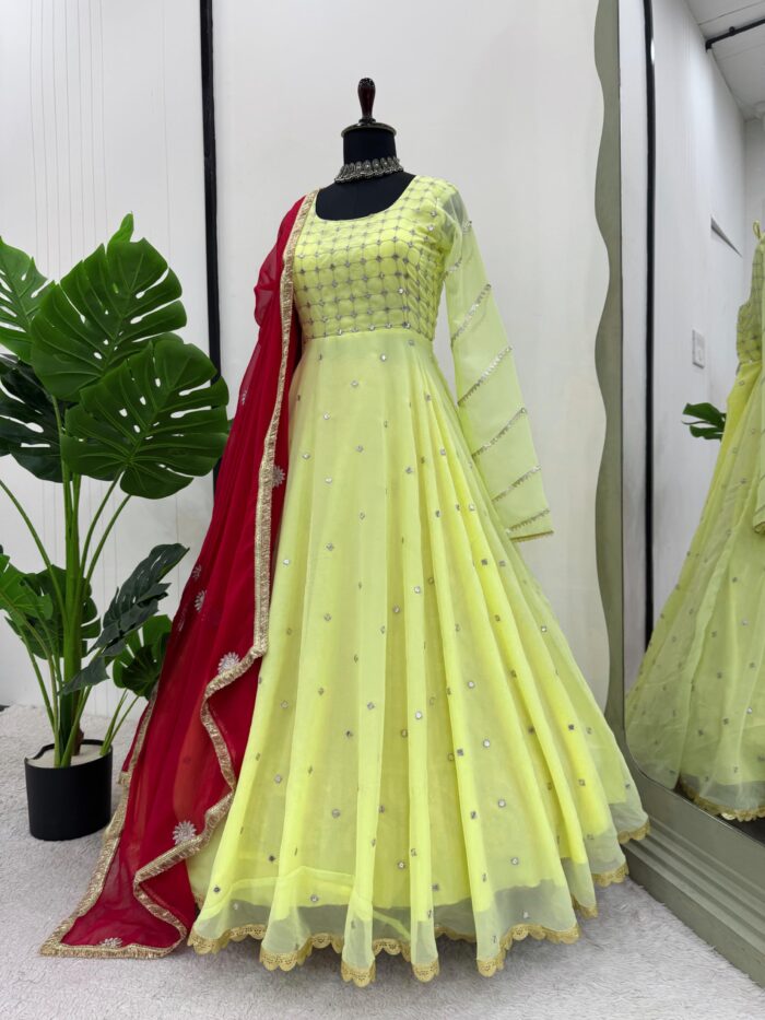 Yellow Anarkali with Red Dupatta