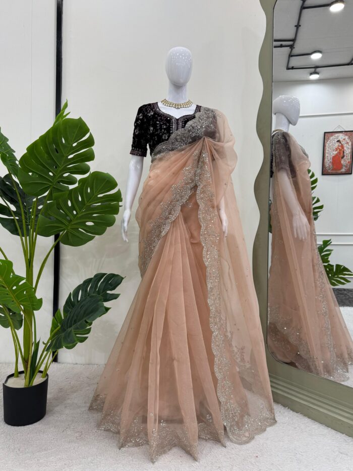 Designer Thread Sequins work Saree - Image 2