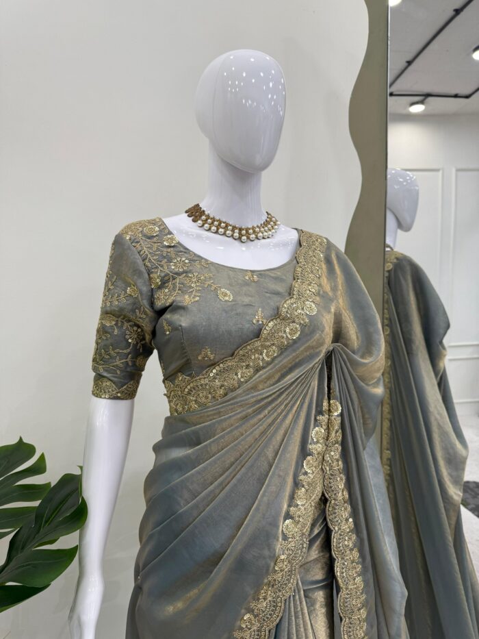 Shiny Embroidered Saree - Image 3