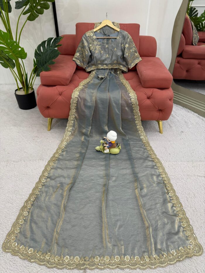 Shiny Embroidered Saree - Image 4