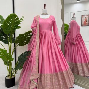 Soft Girl Pink Anarkali Set - Image 2
