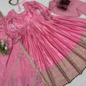 Soft Girl Pink Anarkali Set - Image 6