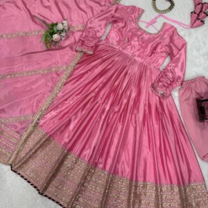 Soft Girl Pink Anarkali Set - Image 7