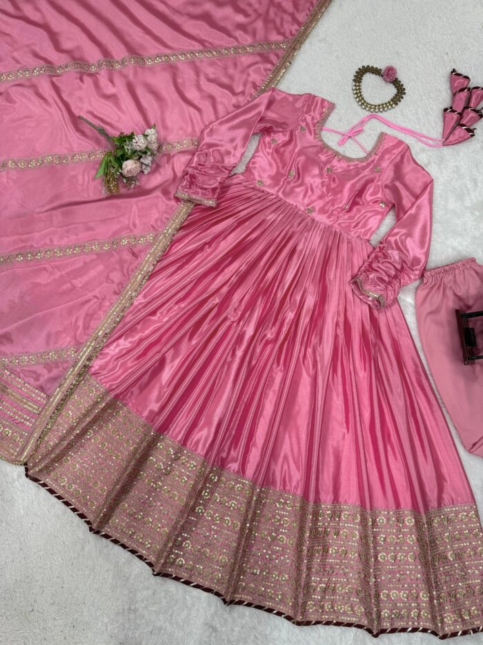 Soft Girl Pink Anarkali Set - Image 7
