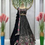 Heavy Designer Black Love Lehenga Set