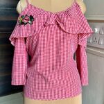 Chequered Cold Shoulder Top with Applique Work