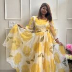 Yellow Floral Gown in Organza