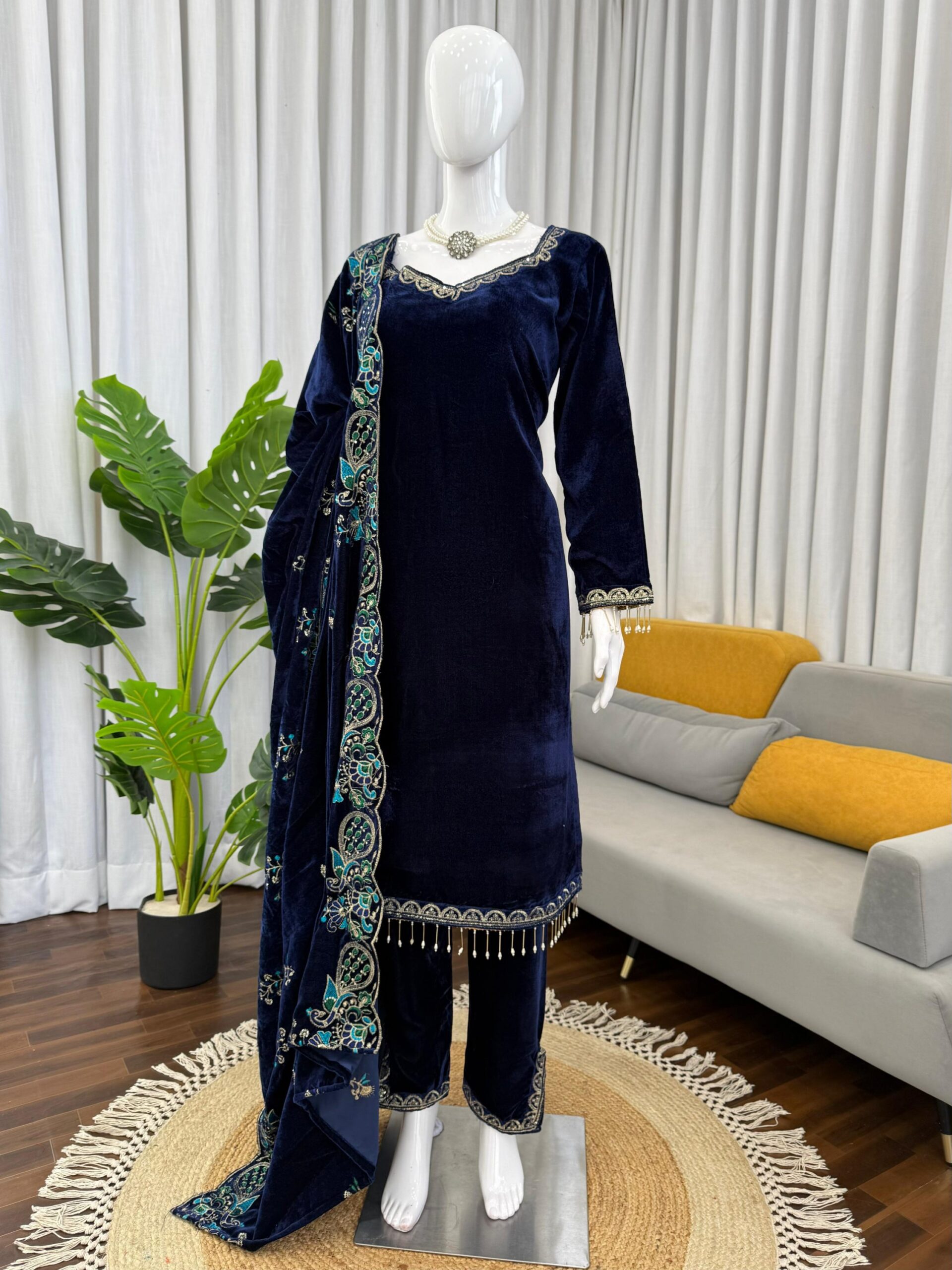 Mor Embroidered Velvet Kurta Set
