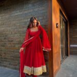 Red Gold Anarkali Set